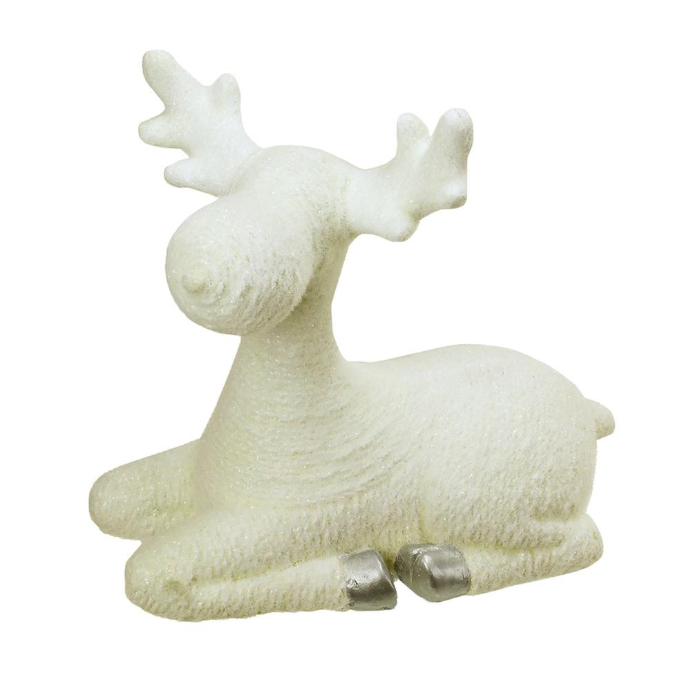 14" Creamy White and Silver Sitting Christmas Moose Table Top Figure. Picture 1