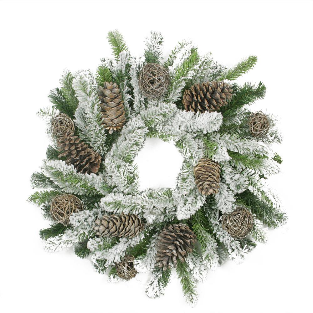 Brown Flocked Pine Cone and Twig Ball Artificial Christmas Wreath - 24-Inch  Unlit. Picture 1