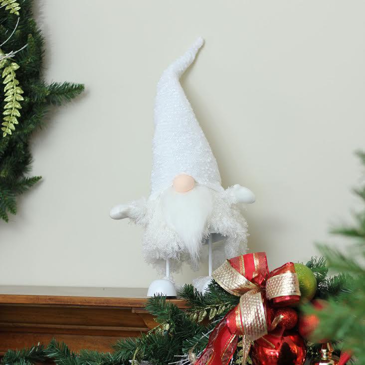 24" Pure White Sparkling Saul Bobble Action Christmas Gnome. Picture 3