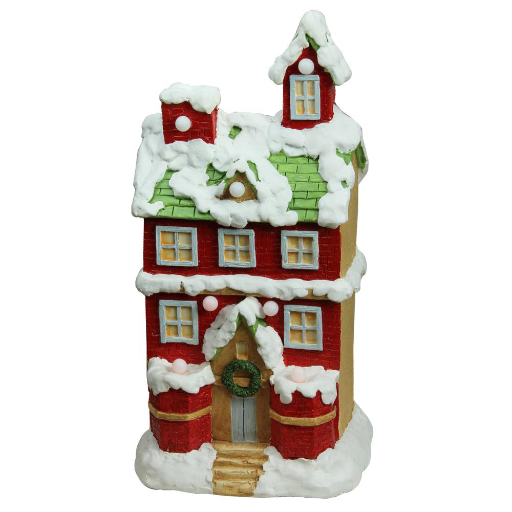 21.25" Pre-Lit Red and White LED Snow Covered 2 Storey House Musical Christmas Tabletop Decor. Picture 1