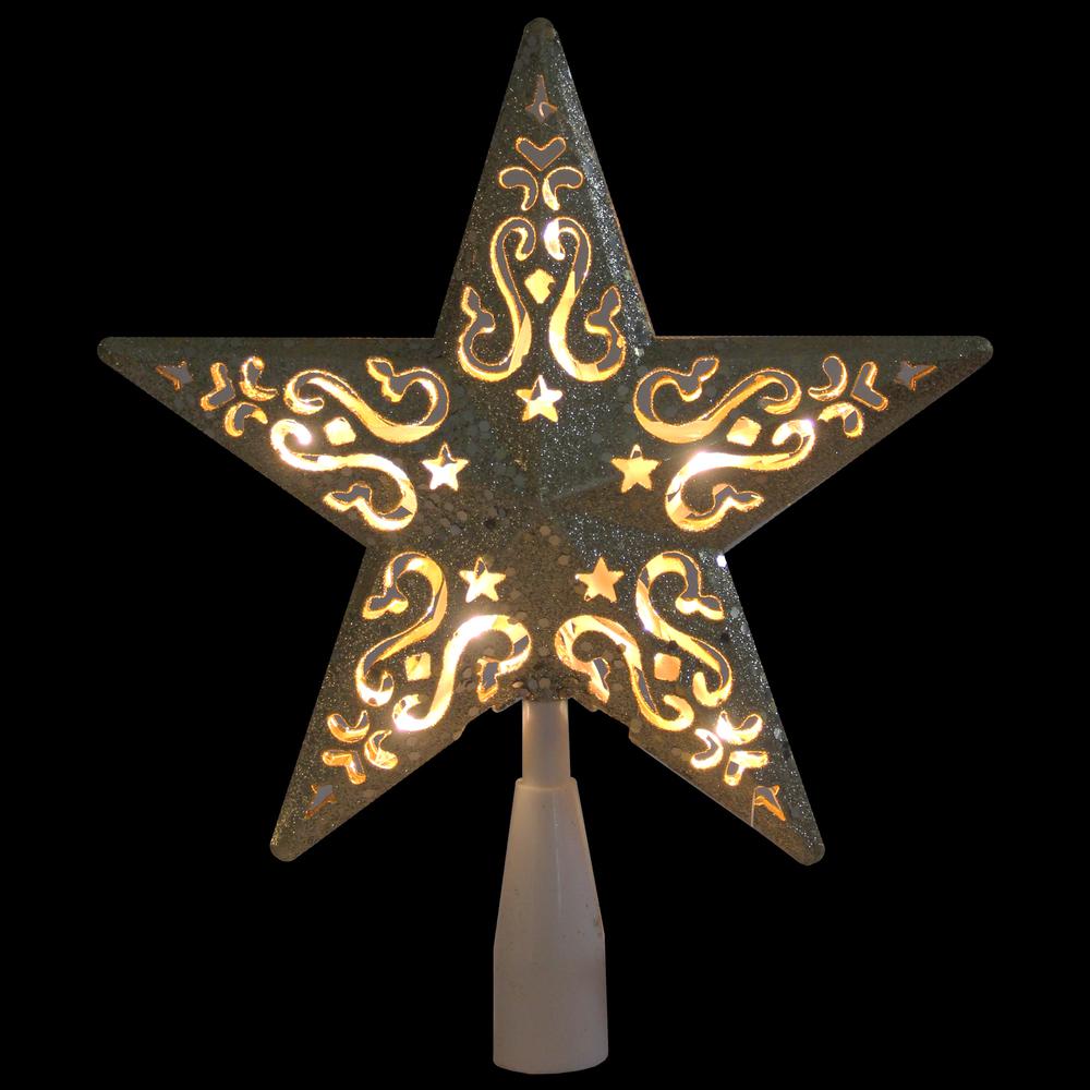 8.25" Gold Glitter Star Christmas Tree Topper - Clear Lights. Picture 2