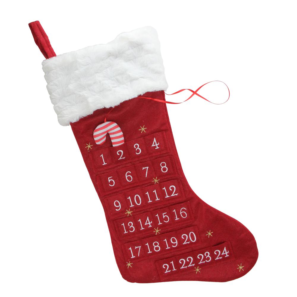 22" Red and White Candy Cane Marker Advent Christmas Stocking. Picture 1