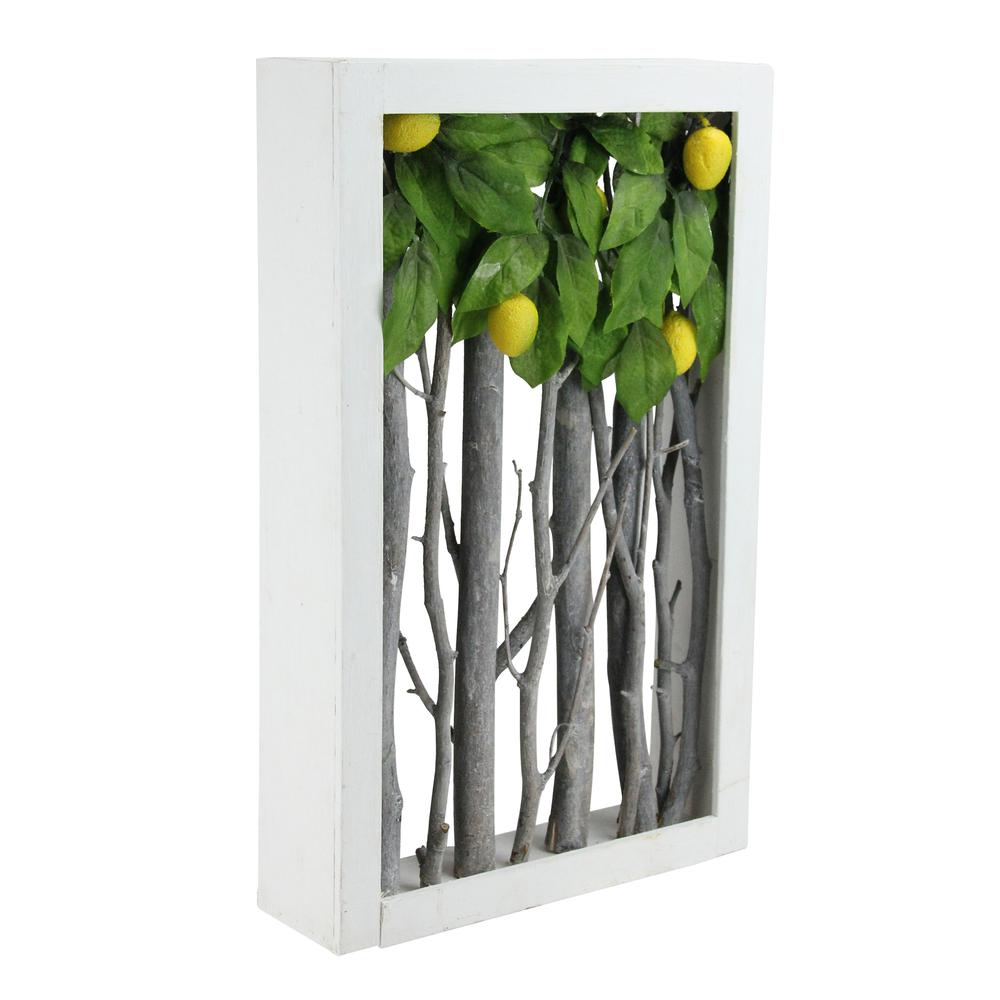14.5" White Birch Branch Lemon Tree Rustic Wooden Frame Decoration. Picture 2
