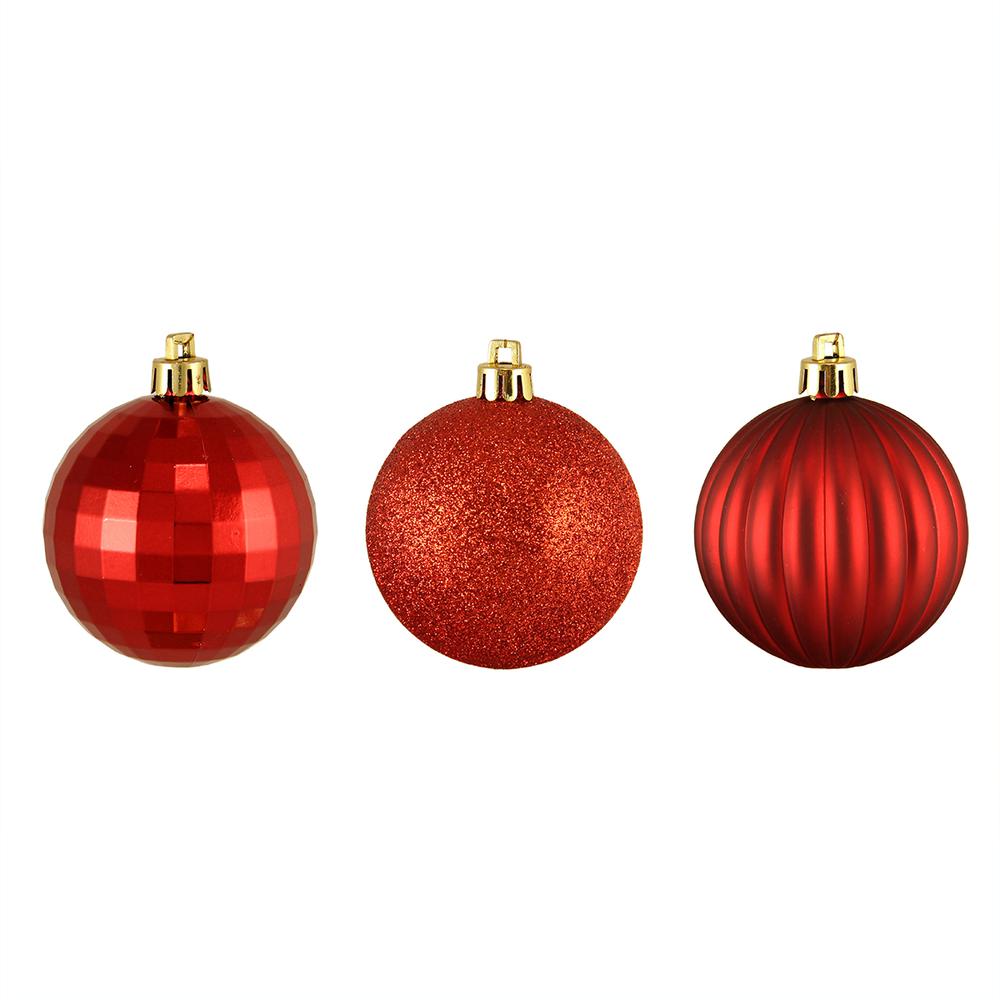 100ct Red Shatterproof 3-Finish Christmas Ball Ornaments 2.5" (60mm). Picture 1