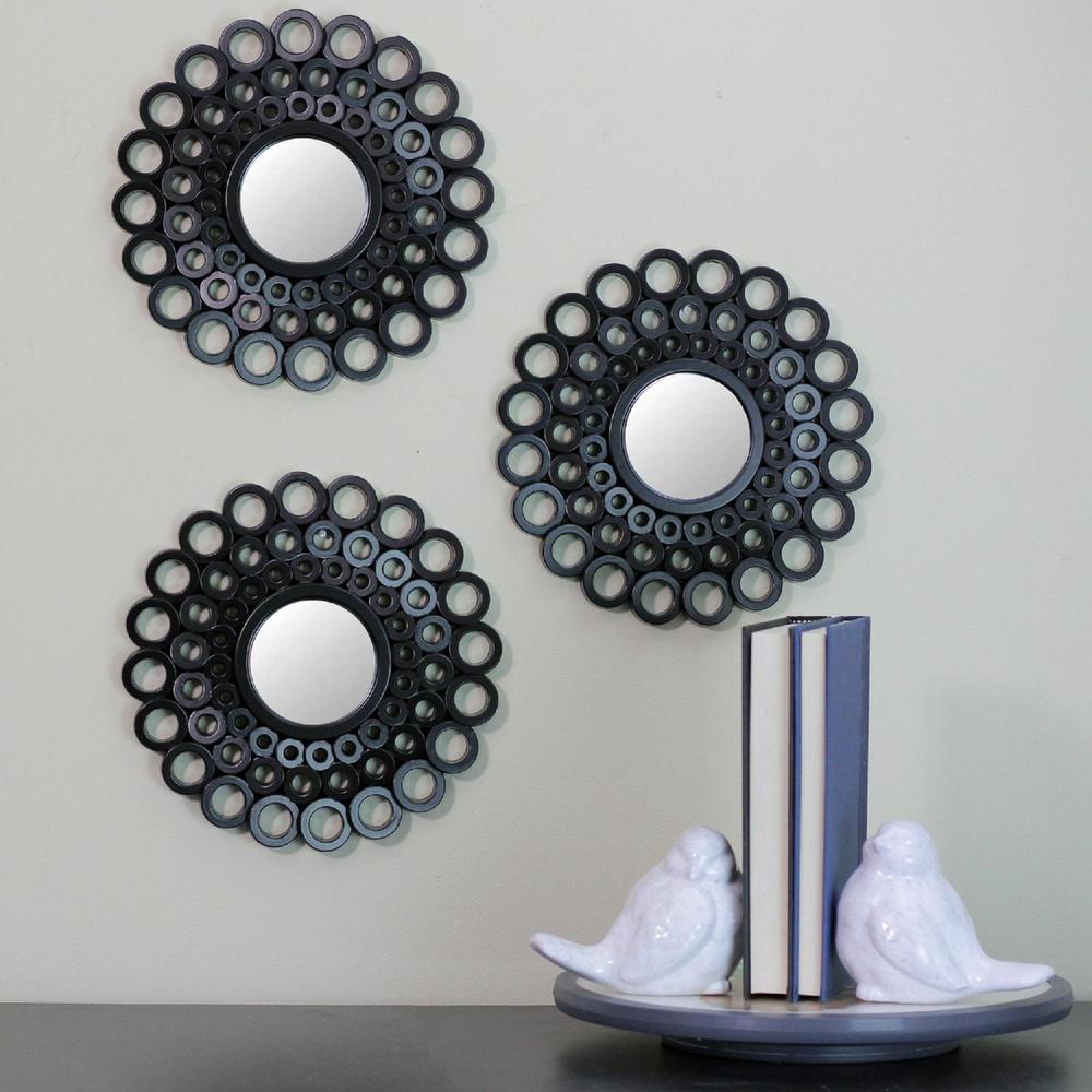 Set of 3 Round Black Cascading Angular Orbs Mirrors 9.5". Picture 4