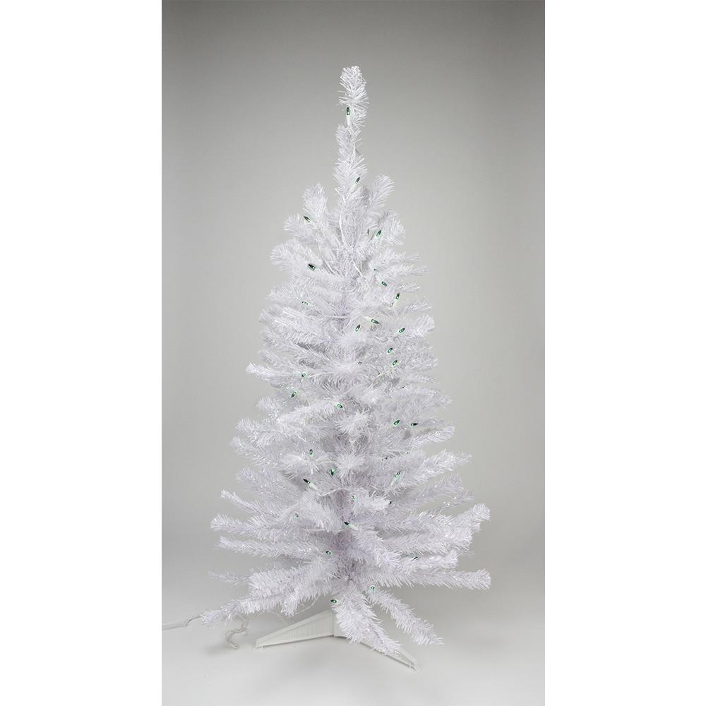 4' Pre lit White Iridescent Pine Artificial Christmas Tree - Green Lights. Picture 1