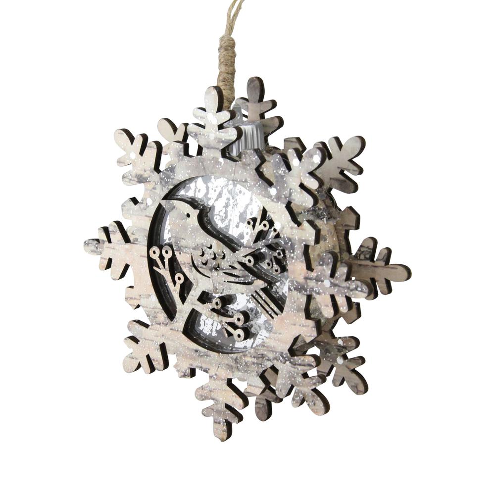 6" Brown and Gray Pre-Lit Snowflake with Bird Christmas Ornament. Picture 2