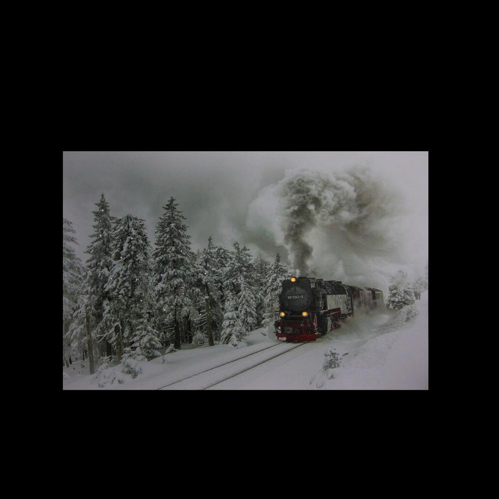 Small Fiber Optic and LED Lighted Winter Woods with Train Canvas Wall Art 12" x 15.75". Picture 2