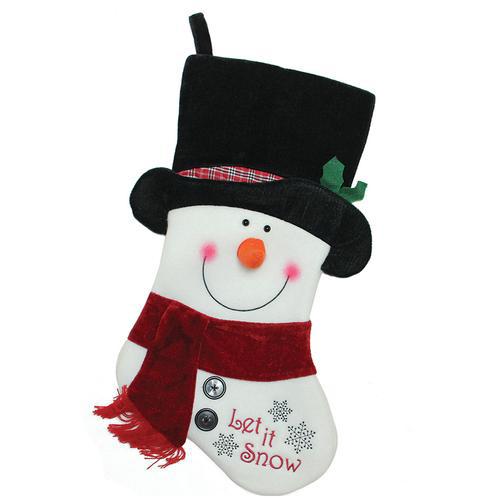 19" Black, Red and White Embroidered "Let It Snow!" Snowman Christmas Stocking. Picture 1