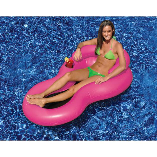 62.5" Inflatable Pink Cool Chair Water Lounge Chair with Holes. Picture 2