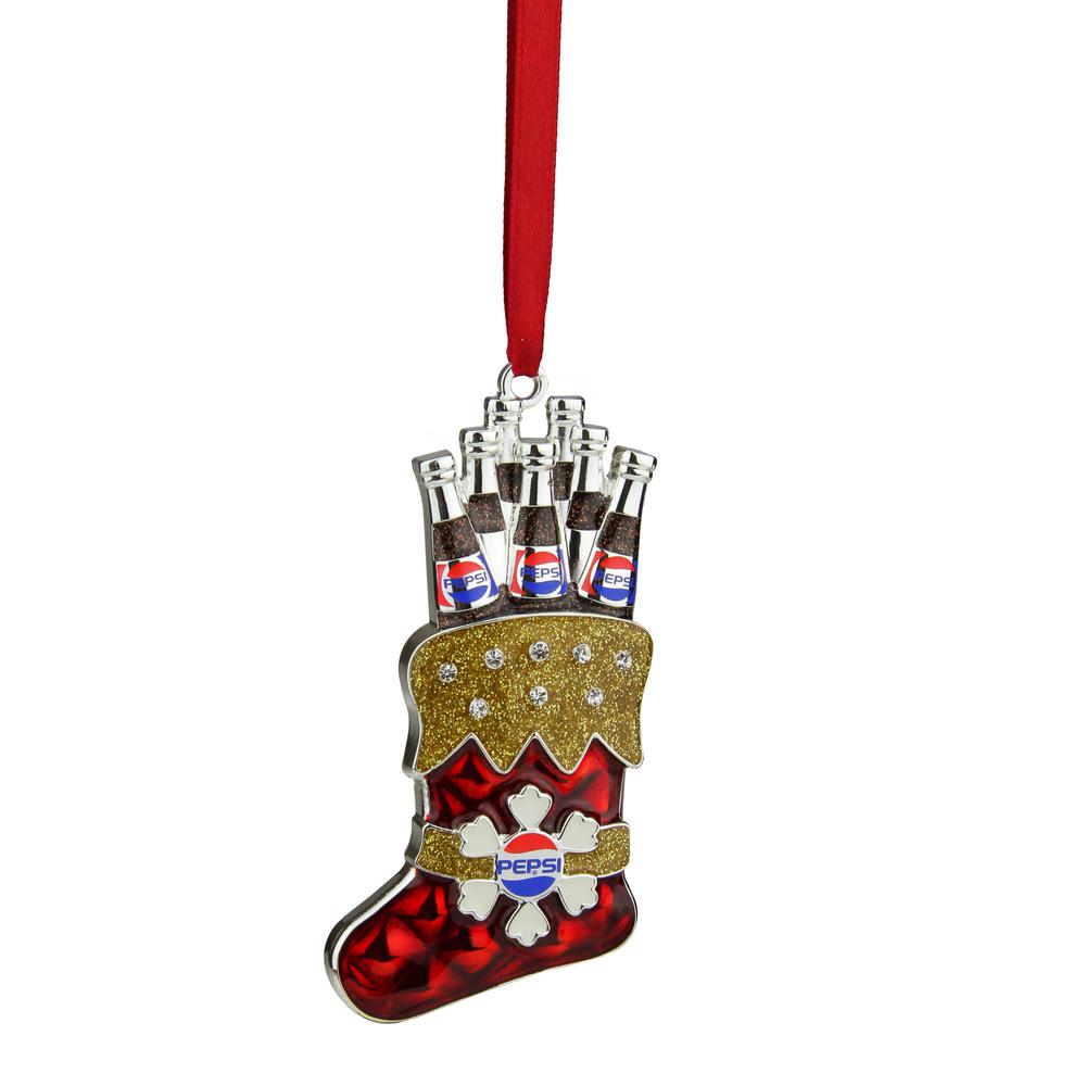 3.5" Red and Silver Plated Pepsi Stocking Christmas Ornament. Picture 1