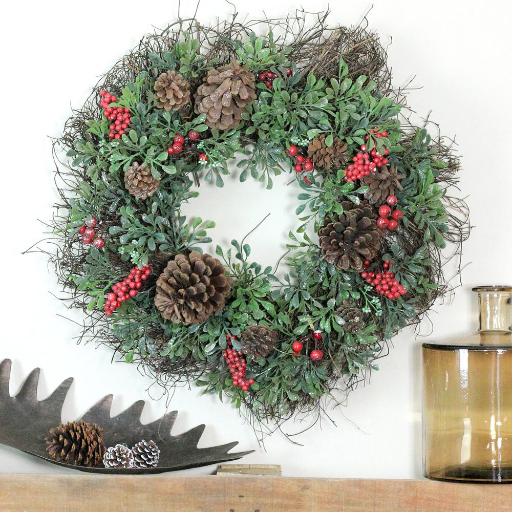 Glittered Pine Cone and Red Berry Artificial Christmas Wreath - 24-Inch  Unlit. Picture 3