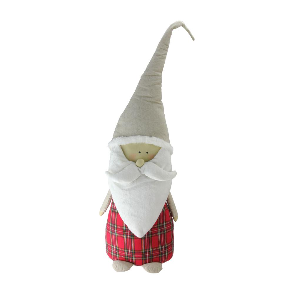 19" Red and White Plaid Blushing Santa Gnome Tabletop Decor. Picture 1