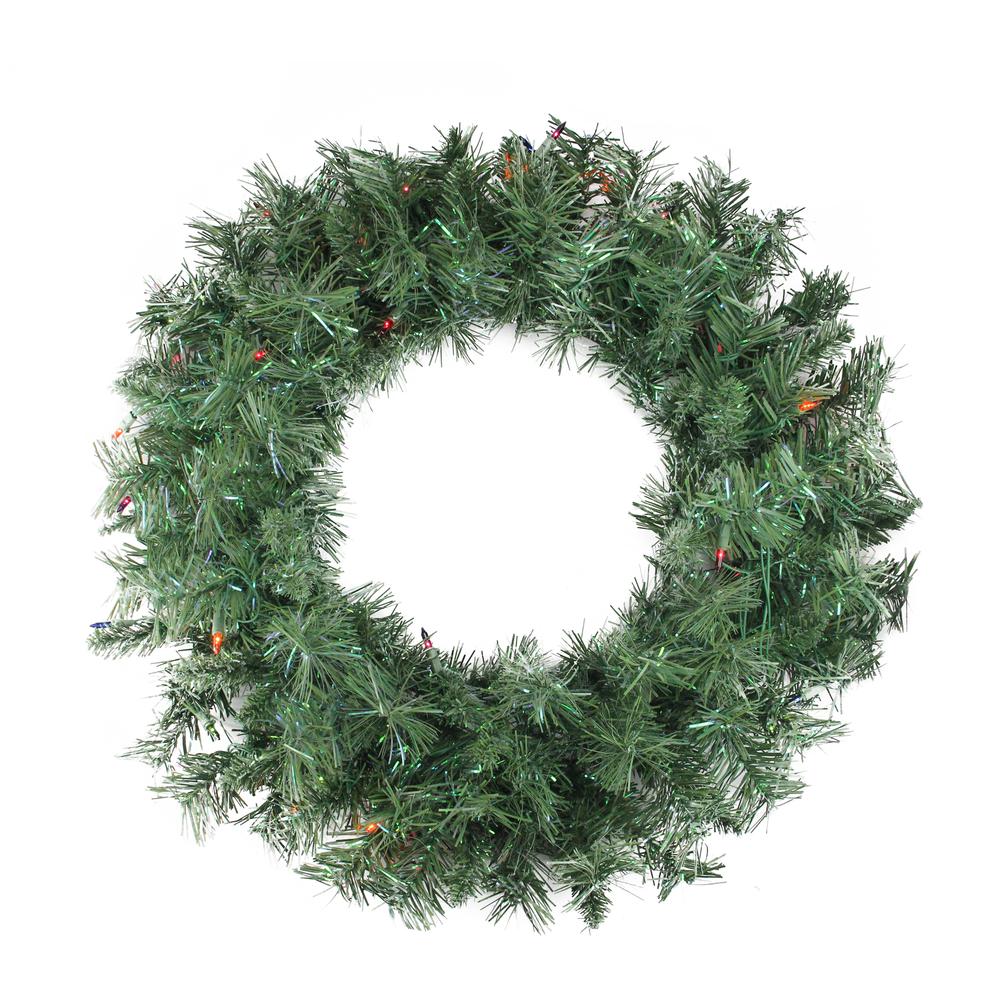 24" Pre-lit Minetoba Pine Artificial Christmas Wreath - Multi Lights. Picture 1