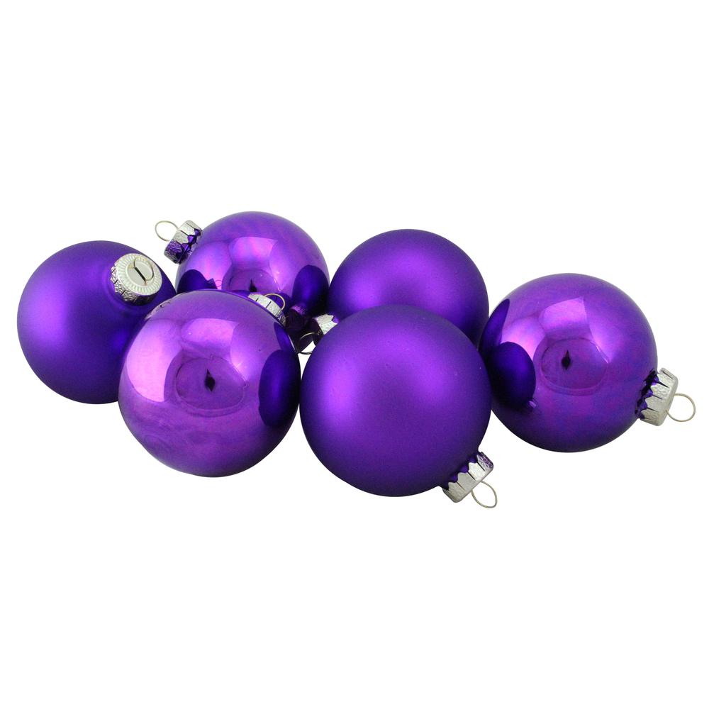6ct Purple Glass 2-Finish Christmas Ball Ornaments 3.25" (80mm). Picture 1