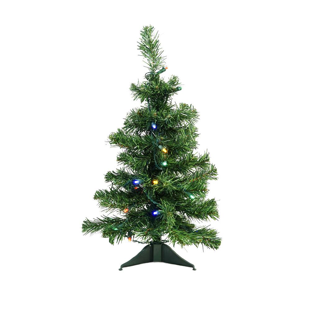 2' Pre-Lit Medium Mixed Classic Pine Artificial Christmas Tree - Multicolor LED Lights. Picture 1