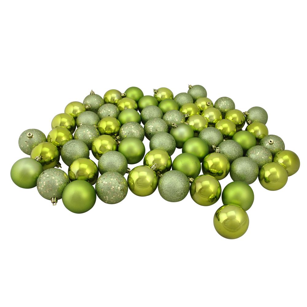 60ct Kiwi Green Shatterproof 4-Finish Christmas Ball Ornaments 2.5" (60mm). Picture 1