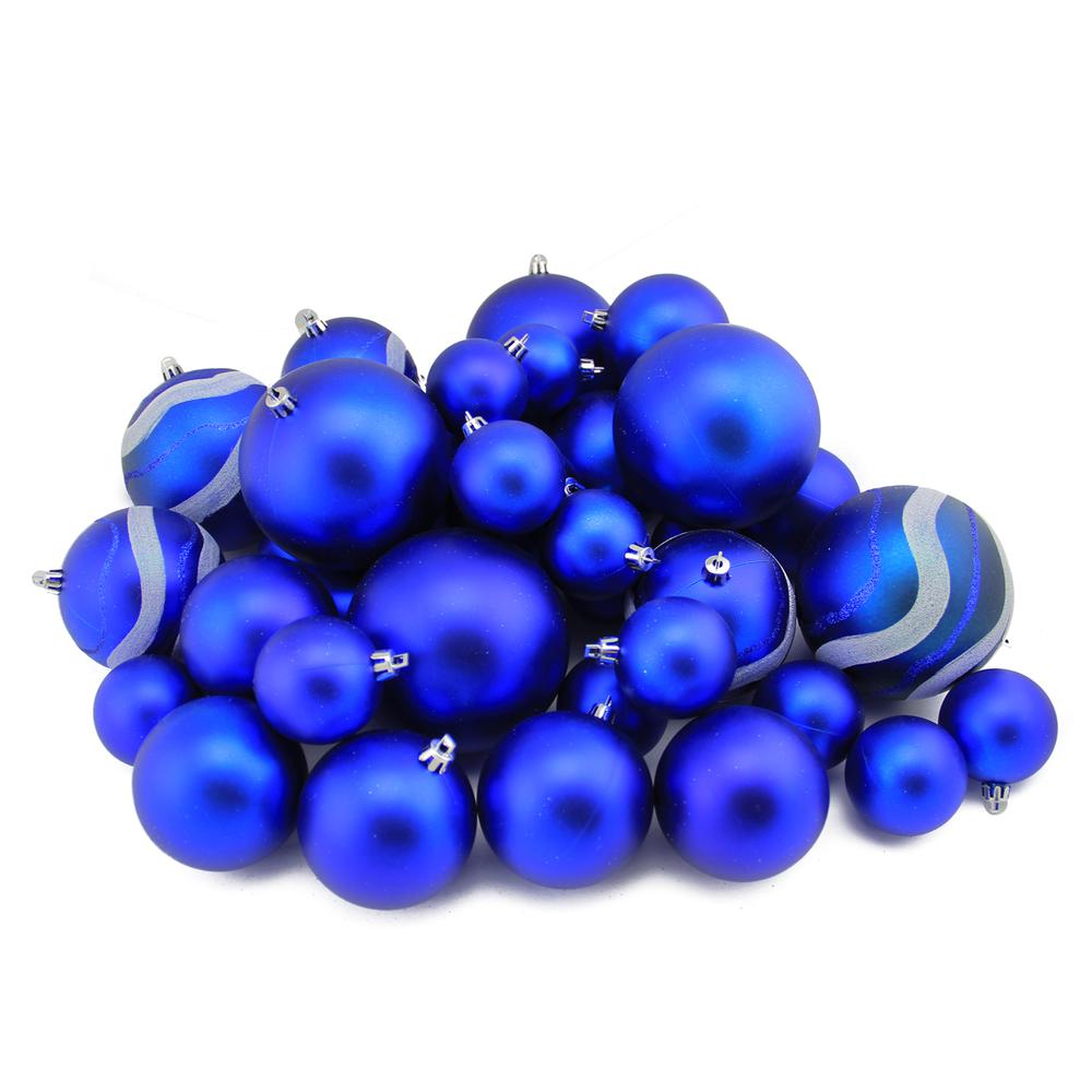 39ct Royal Blue Shatterproof 2-Finish Christmas Ball Ornaments 4" (100mm). Picture 1