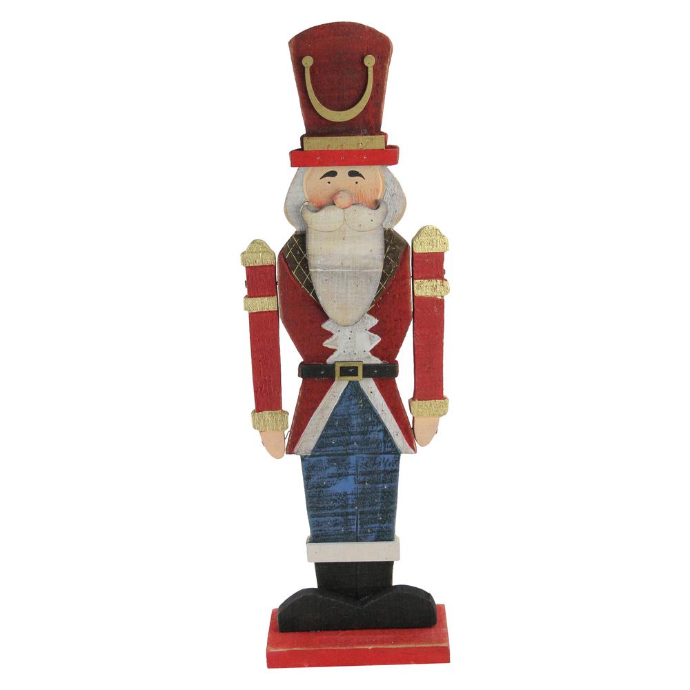 21" Red and Blue Painted Wooden Standing LED Nutcracker. Picture 1