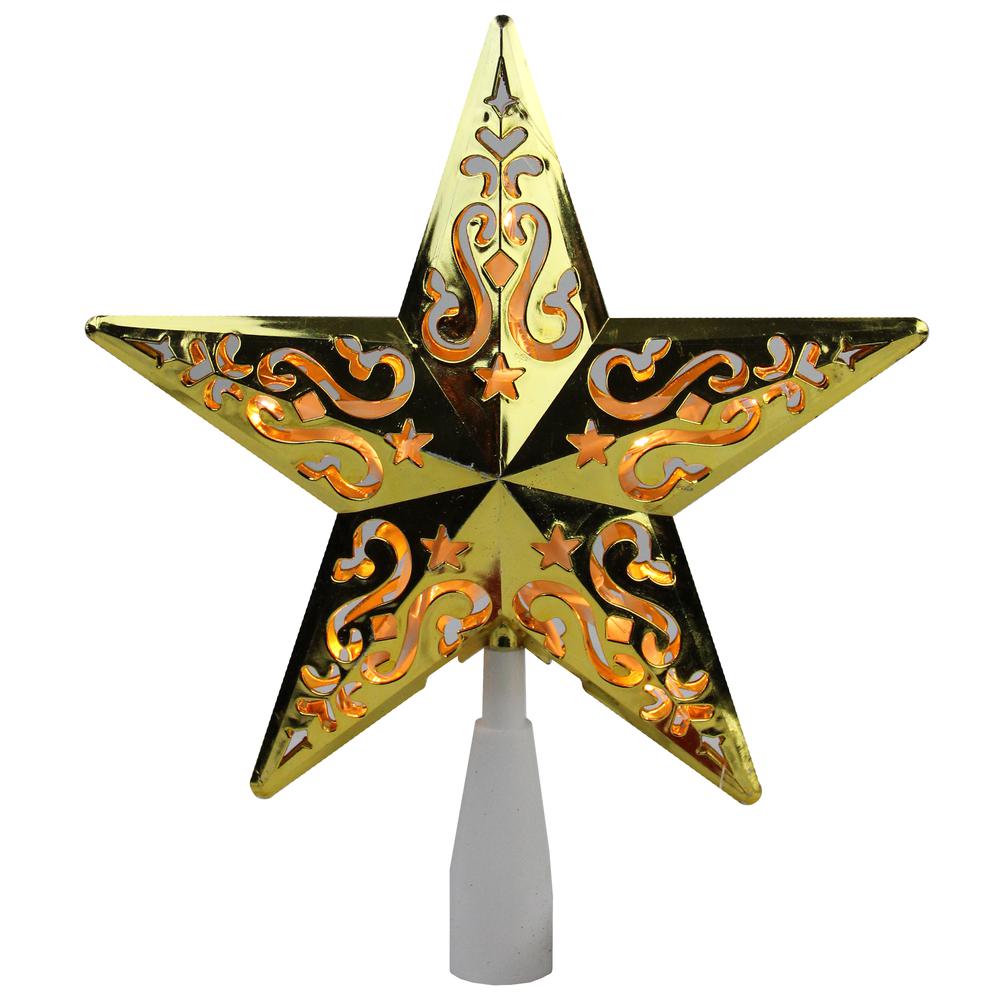 8.5" Gold and White Star Cut-Out Design Christmas Tree Topper - Clear Lights. Picture 1