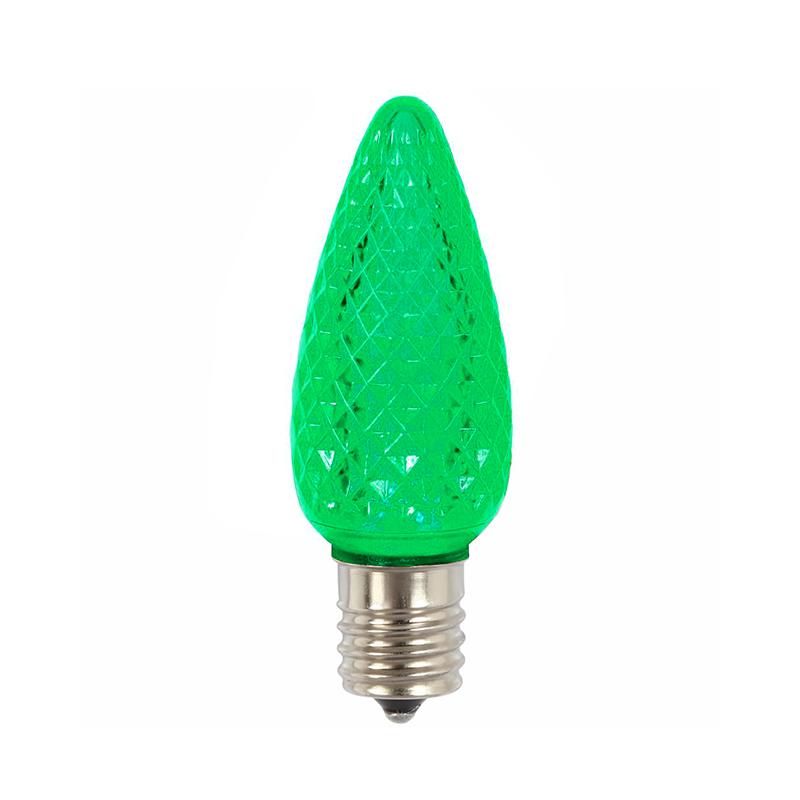 Club Pack of 25 Faceted Transparent Green LED C9 Christmas Replacement Bulbs. Picture 2