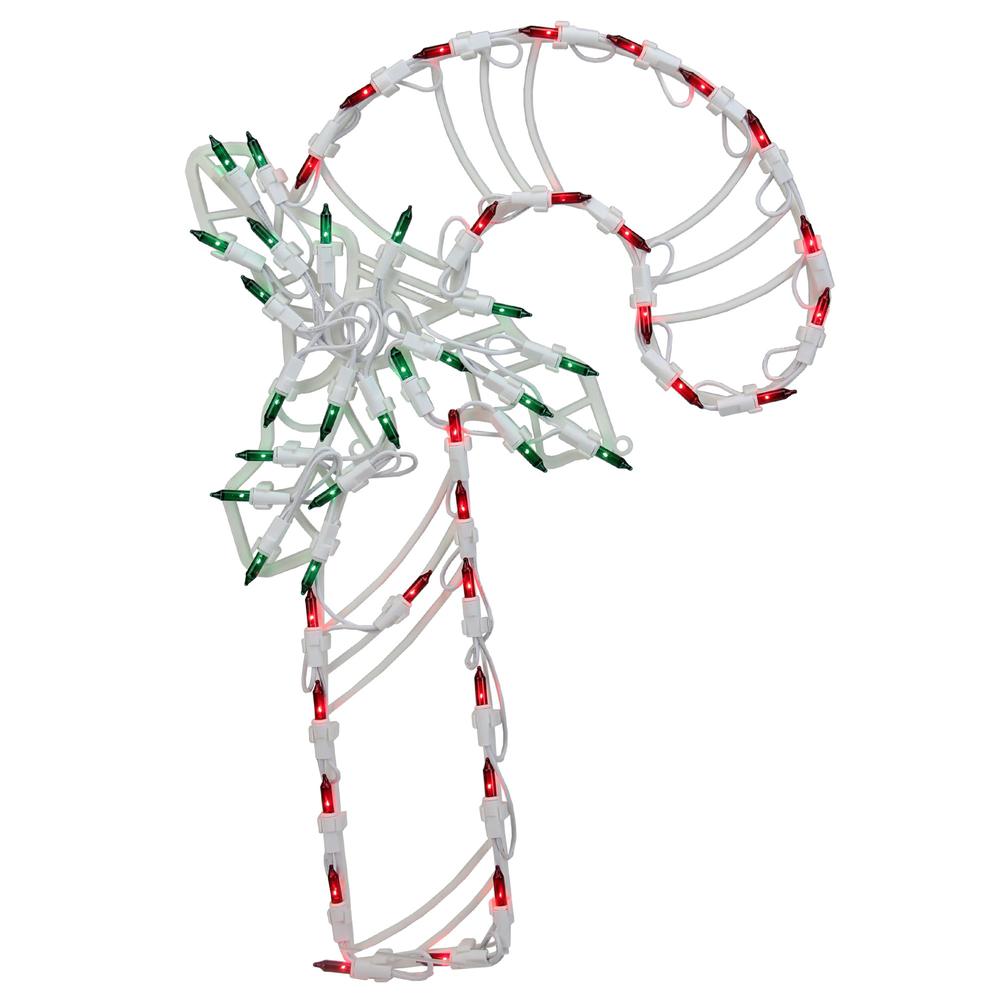 18" Lighted Candy Cane with Holly Christmas Window Silhouette Decoration. Picture 2