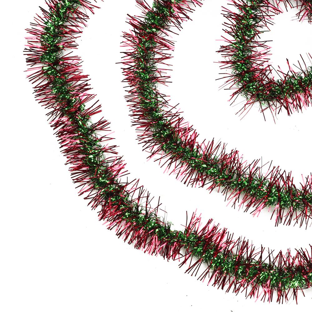 50' x 3" Red and Green Spiral Center Christmas Tinsel Garland - Unlit. Picture 1