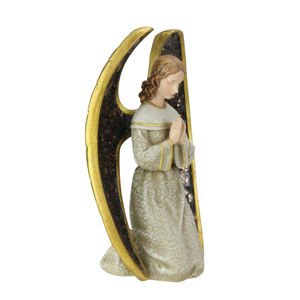 8" Gold and Gray Praying Angel with Mosaic Wings Tabletop Christmas Figure. Picture 2