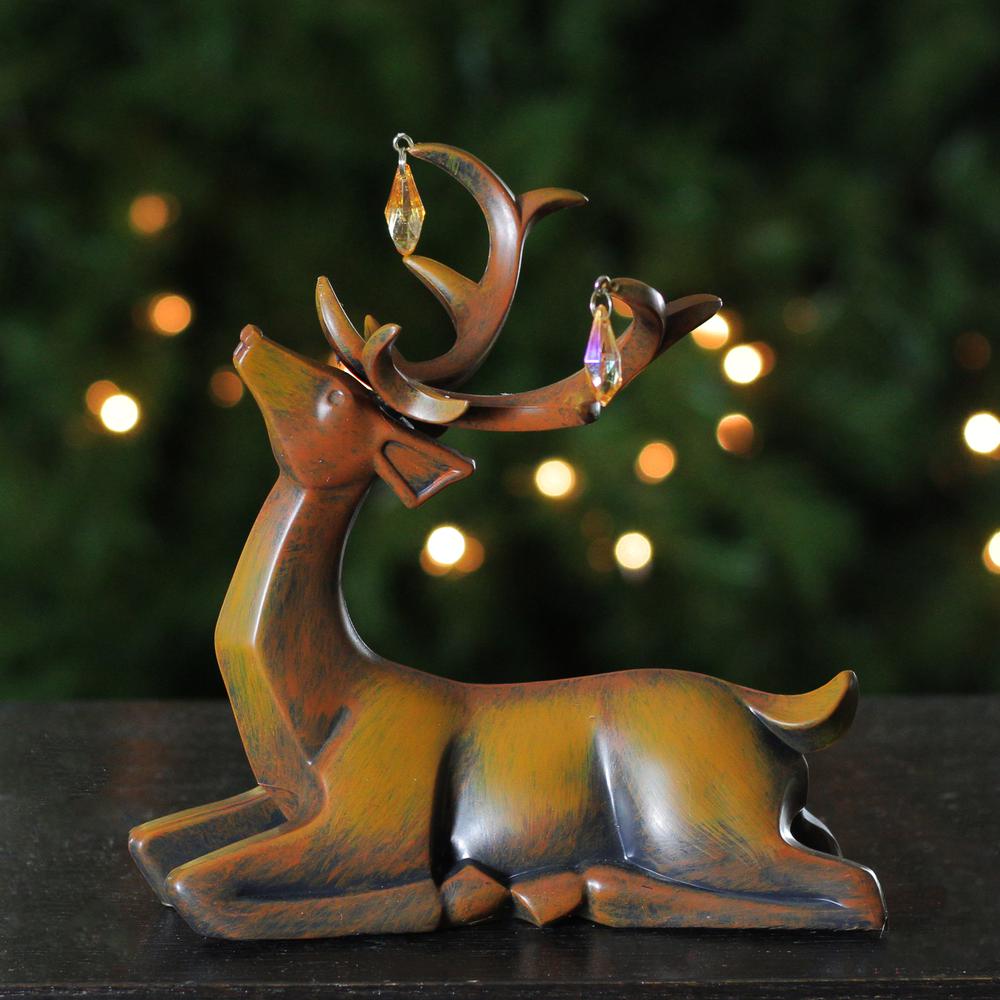 7.5" Brown Laying Deer Christmas Table Top Decoration. Picture 3