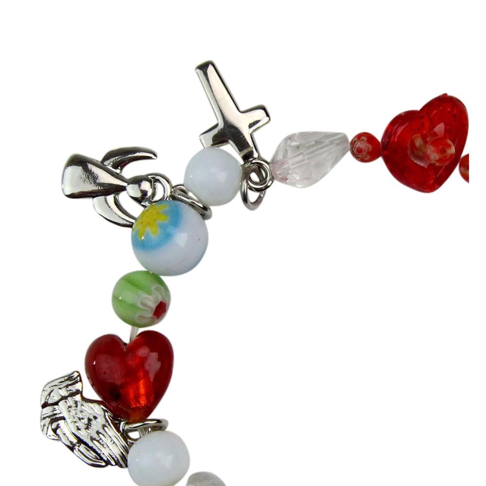 7.5" Red and Gray 'I Love Mom' Glass Beaded Bracelet. Picture 2