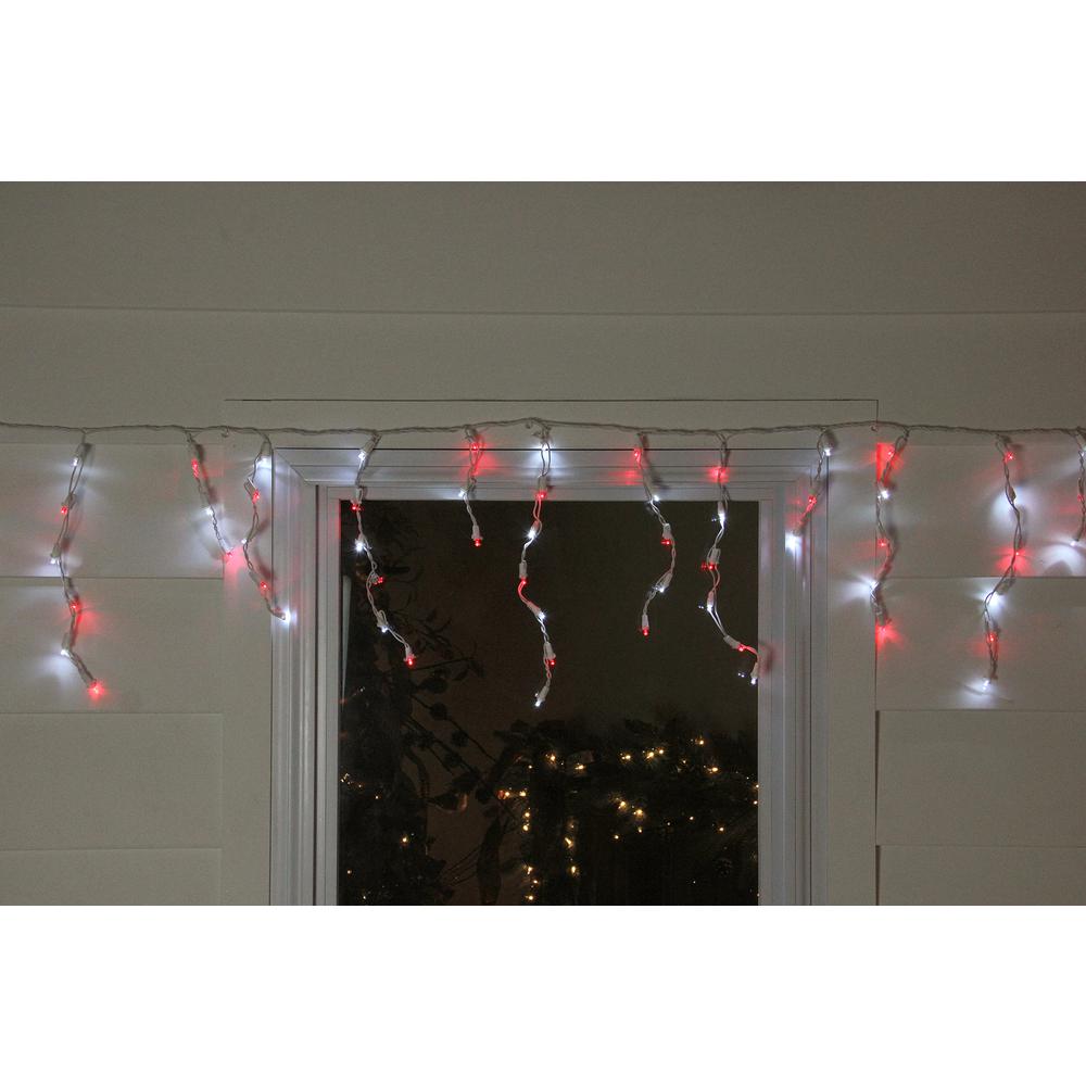 100 Red and Pure White LED Wide Angle Icicle Christmas Lights - 5.5 ft White Wire. Picture 3