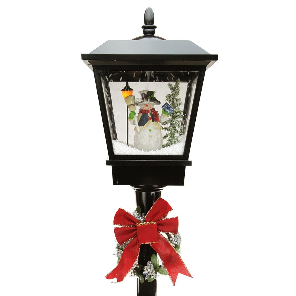 70.75" Black Lighted Musical Snowman Vertical Snowing Christmas Street Lamp. Picture 2