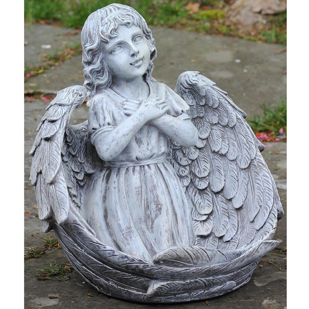 16" Angel Child Wrapped in Wings Religious Outdoor Garden Statue. Picture 4