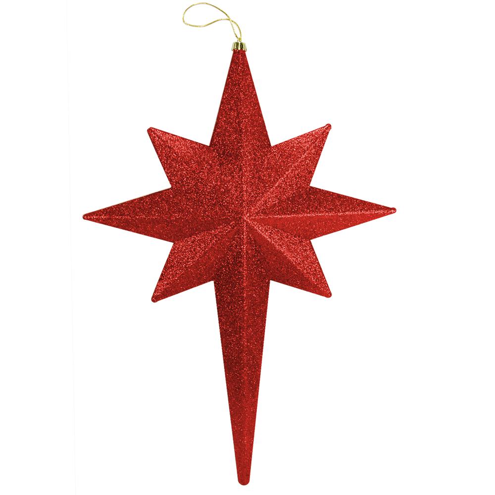 20" Red Hot Glittered Bethlehem Star Shatterproof Christmas Ornament. The main picture.
