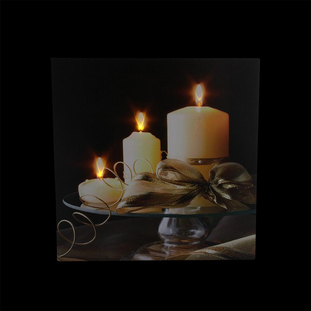 12" LED Lighted Candles with Ribbon on a Platter Canvas Wall Art. Picture 2