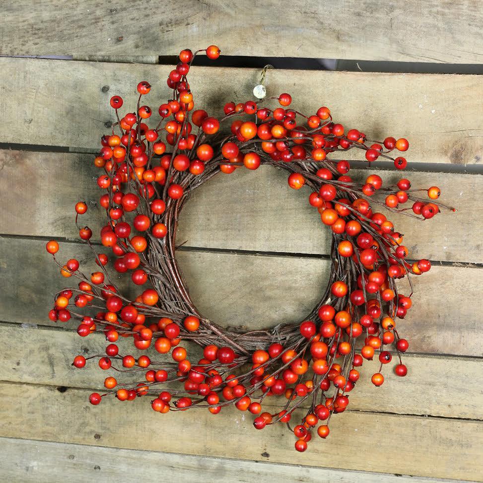 Orange  Red Berry and Twig Artificial Thanksgiving Wreath - 14-Inch  Unlit. Picture 3