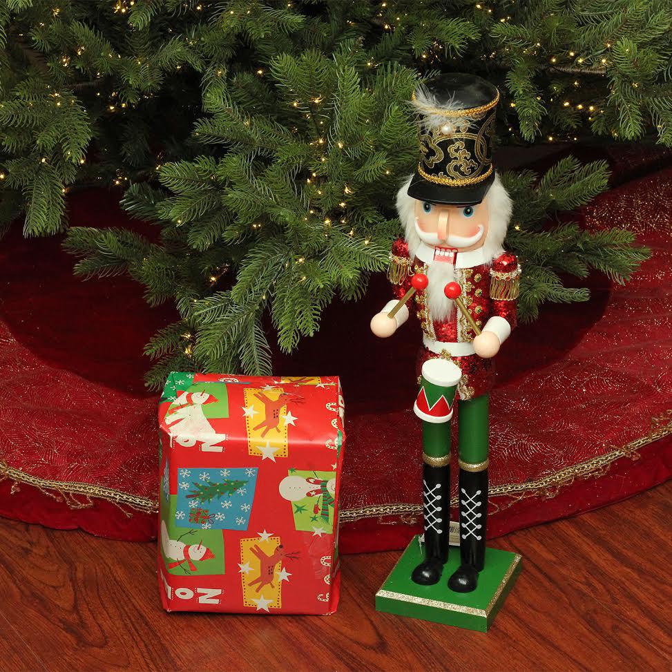 24" Red and Green Glitter Christmas Nutcracker Drummer. Picture 2