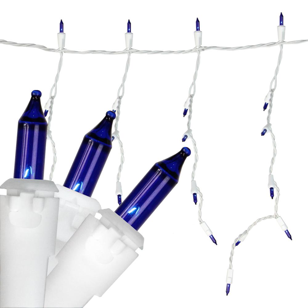 150-Count Blue Mini Icicle Christmas Light Set - 8.75 ft White Wire. Picture 2