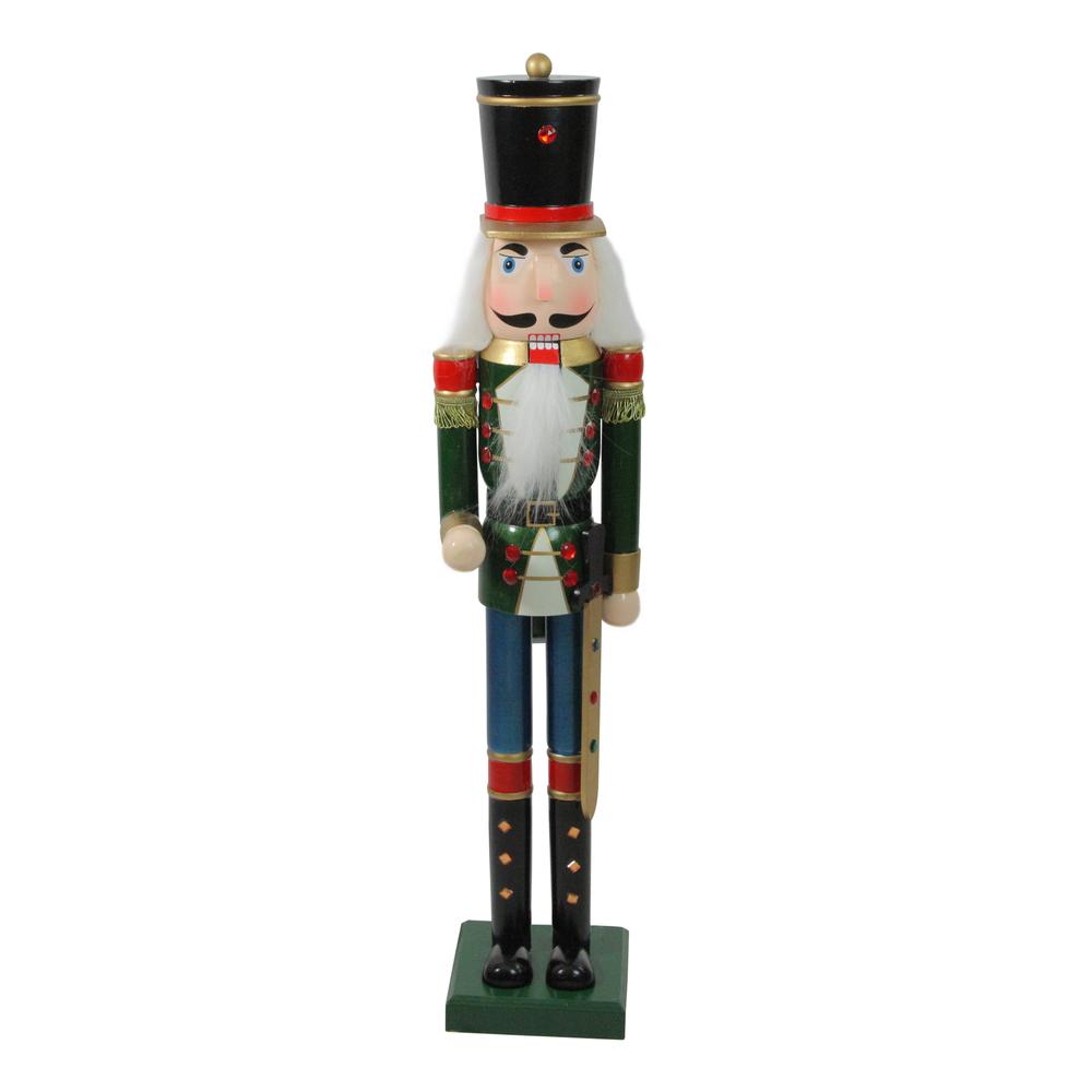 36.75" Green and Black Christmas Nutcracker Soldier with Sword. Picture 1