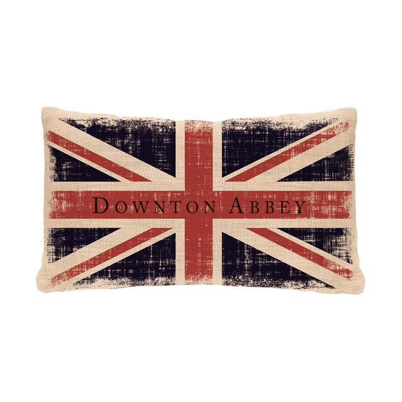 20" Blue and Red Downton Abbey Union Jack Rectangular Throw Pillow. Picture 1