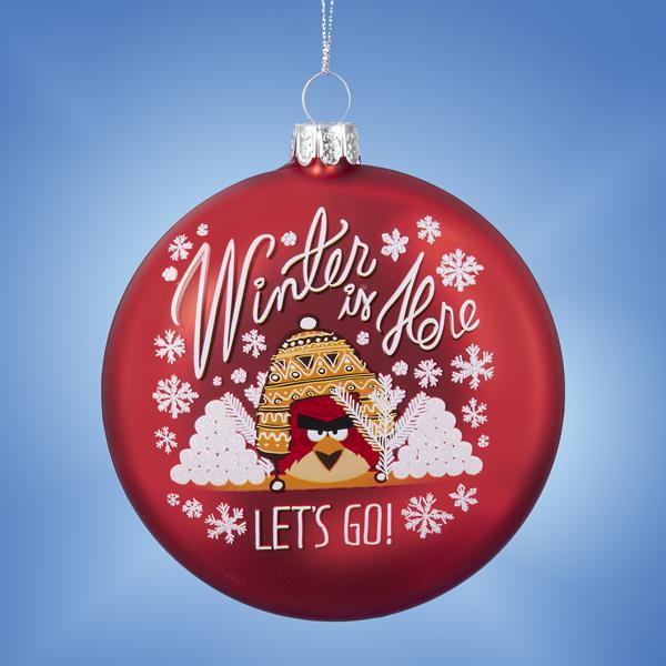 4" Red Angry Birds "Winter Is Here" Christmas Disc Ornament. Picture 1