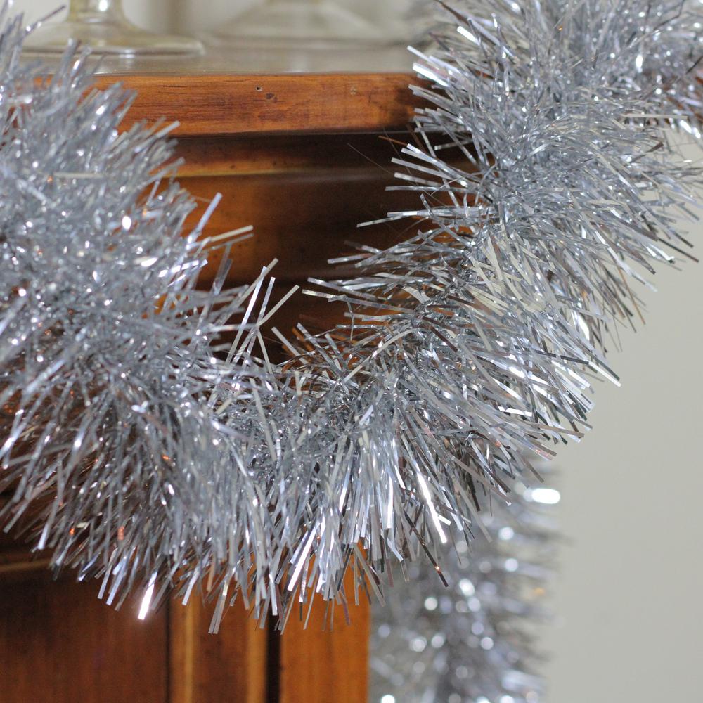 50' Traditional Shiny Silver 6 Ply Christmas Foil Tinsel Garland - Unlit. Picture 2