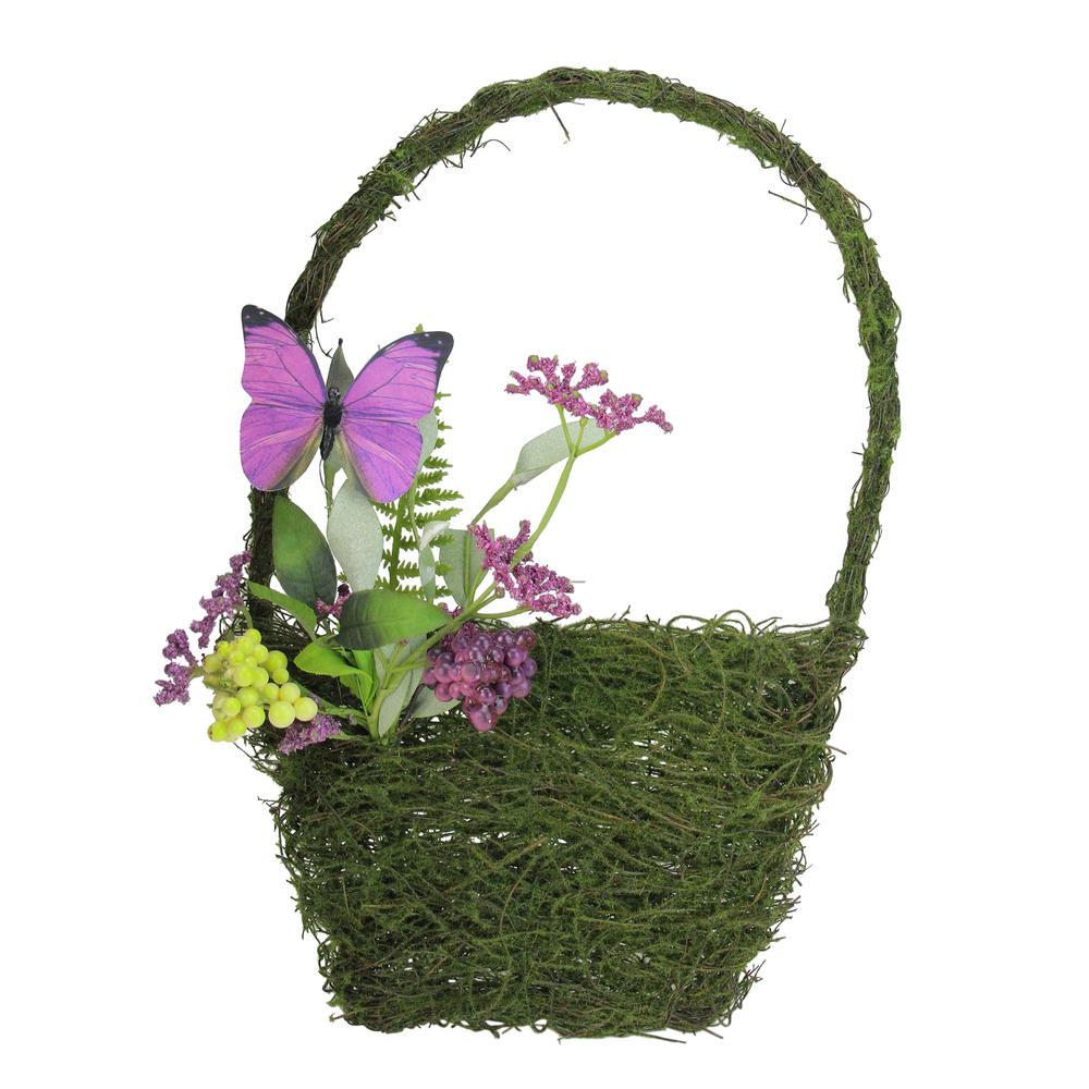 15" Purple and Green Mixed Berry and Butterfly Artificial Wall Basket Decoration. Picture 1