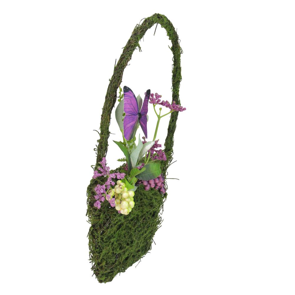 15" Purple and Green Mixed Berry and Butterfly Artificial Wall Basket Decoration. Picture 2