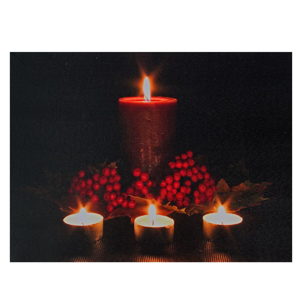 Red and Green LED Lighted Candles Christmas Canvas Wall Art 12" x 15.75". Picture 1