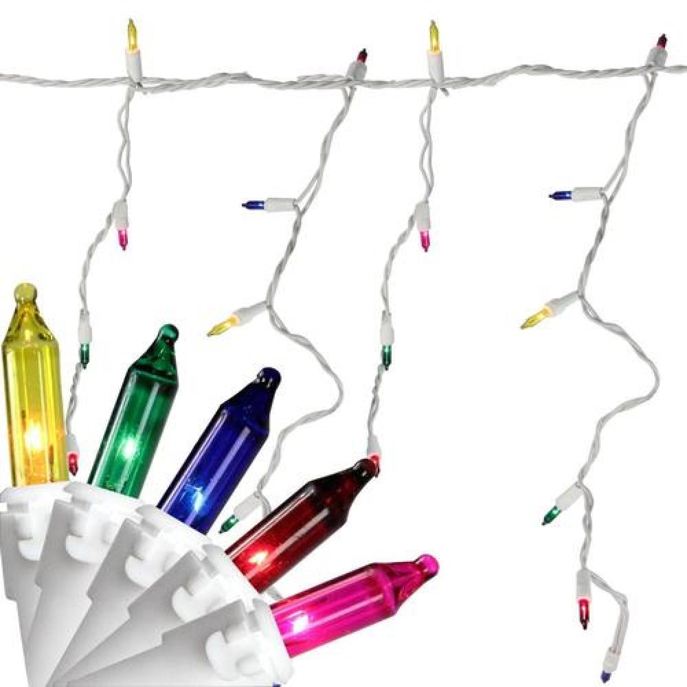 150 Multi-Color Shimmering Mini Icicle Christmas Lights - 8.5 ft White Wire. Picture 2
