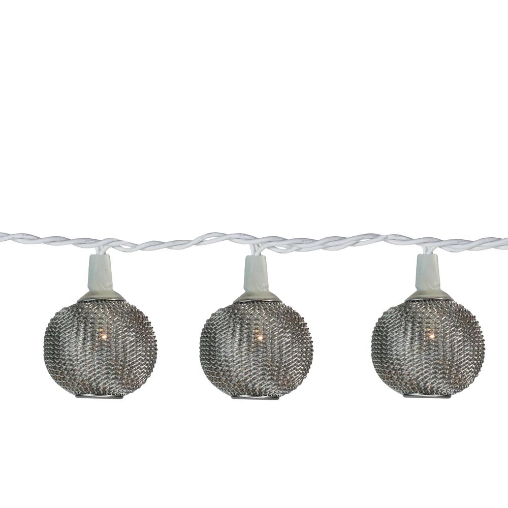 10 Battery Operated Silver Mini Patio Lights - 7.5 ft White Wire. Picture 1