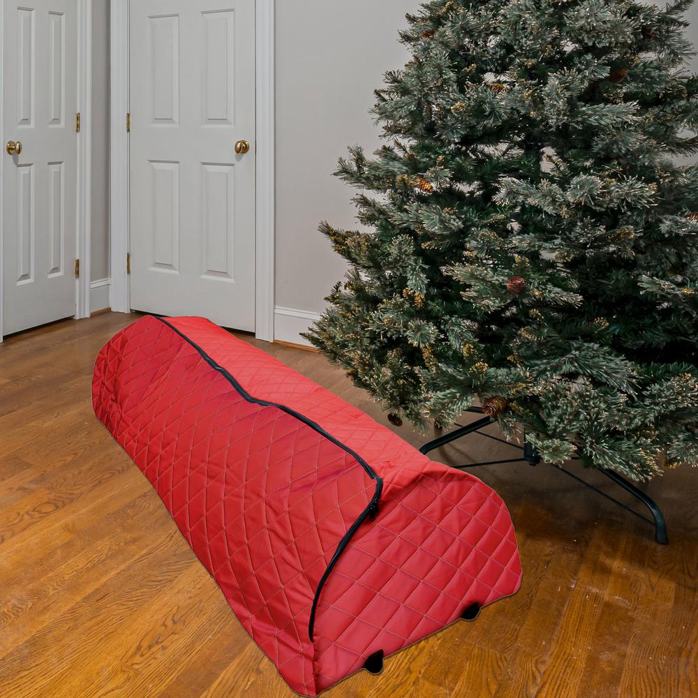 Red Quilted Rolling Christmas Tree Storage Bag for Trees Up to 12ft. Picture 2