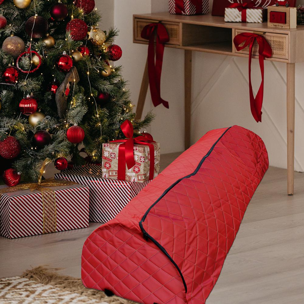 Red Quilted Rolling Christmas Tree Storage Bag for Trees Up to 12ft. Picture 3