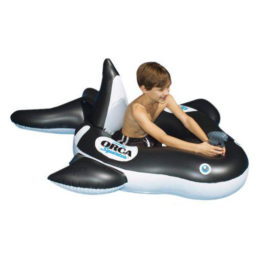 60" Inflatable Black and White Orca Whale Squirter Swimming Pool Float. Picture 4